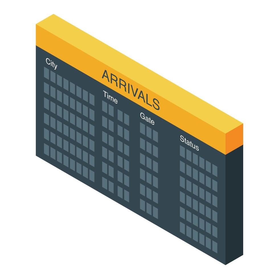 Airport arrivals board showing city, time, gate and status information vector