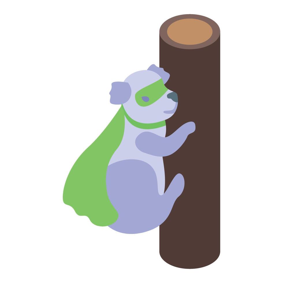 Superhero koala climbing tree protecting forest wearing green cloak and mask vector