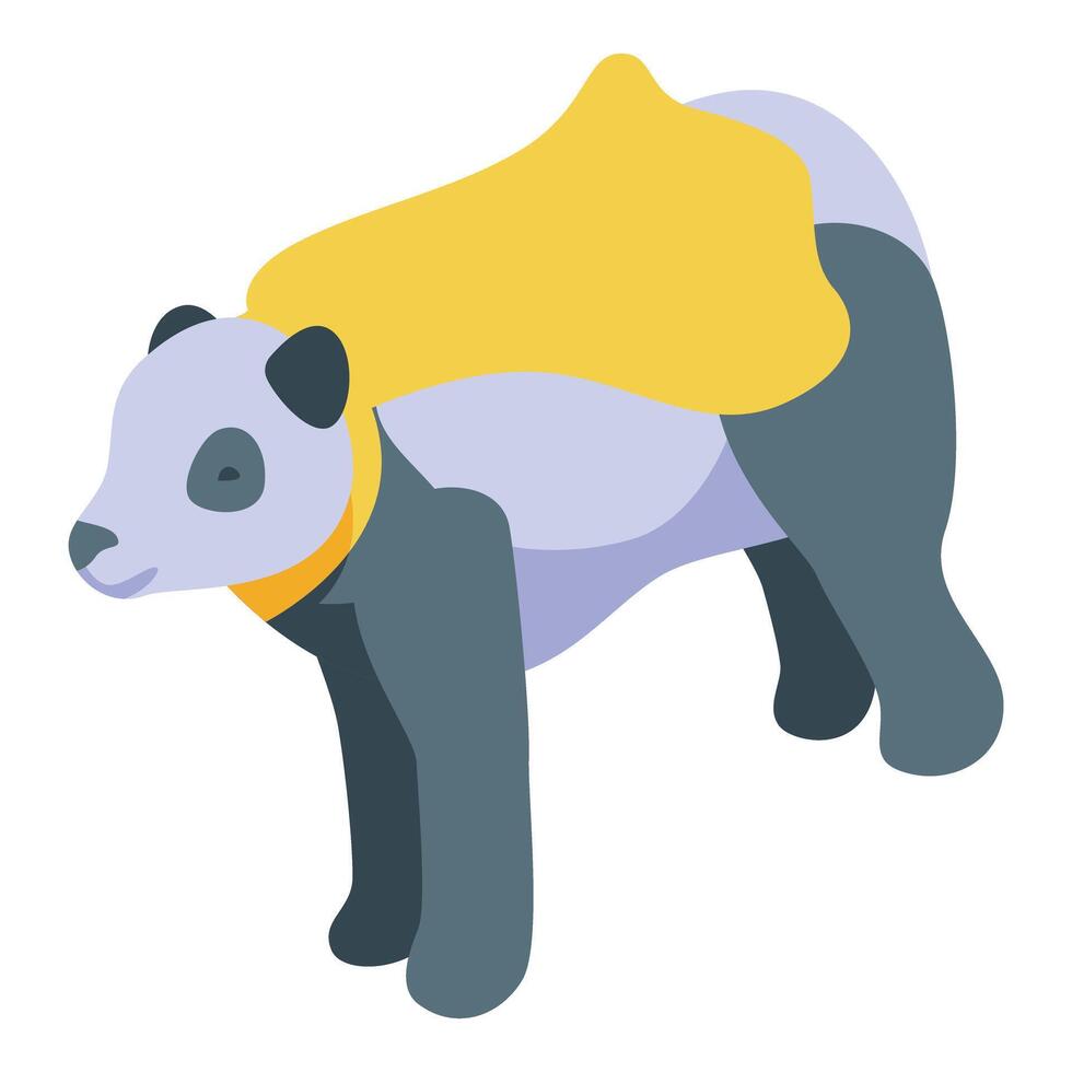 Super panda wearing yellow cape isometric icon protecting wildlife vector