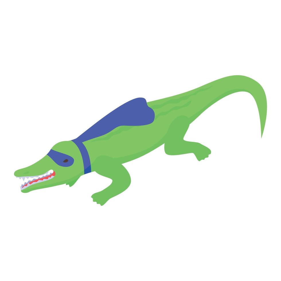 Green crocodile wearing superhero costume is crawling and attacking vector