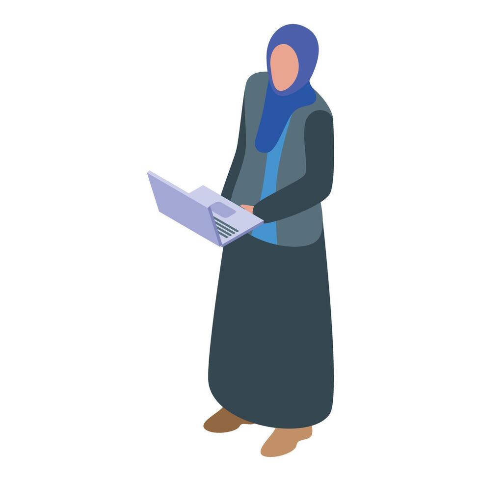 Islamic woman using a laptop for business purposes vector