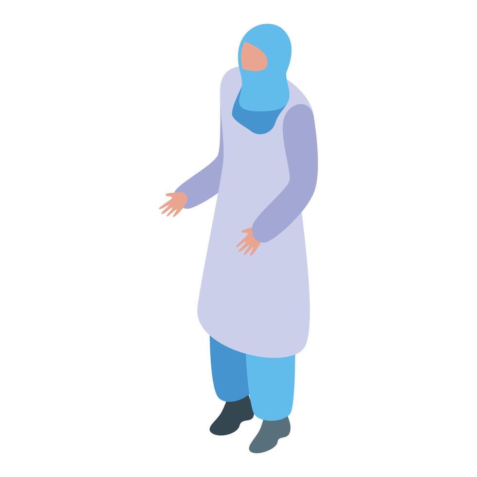 Muslim woman scientist wearing hijab and lab coat performing experiment vector