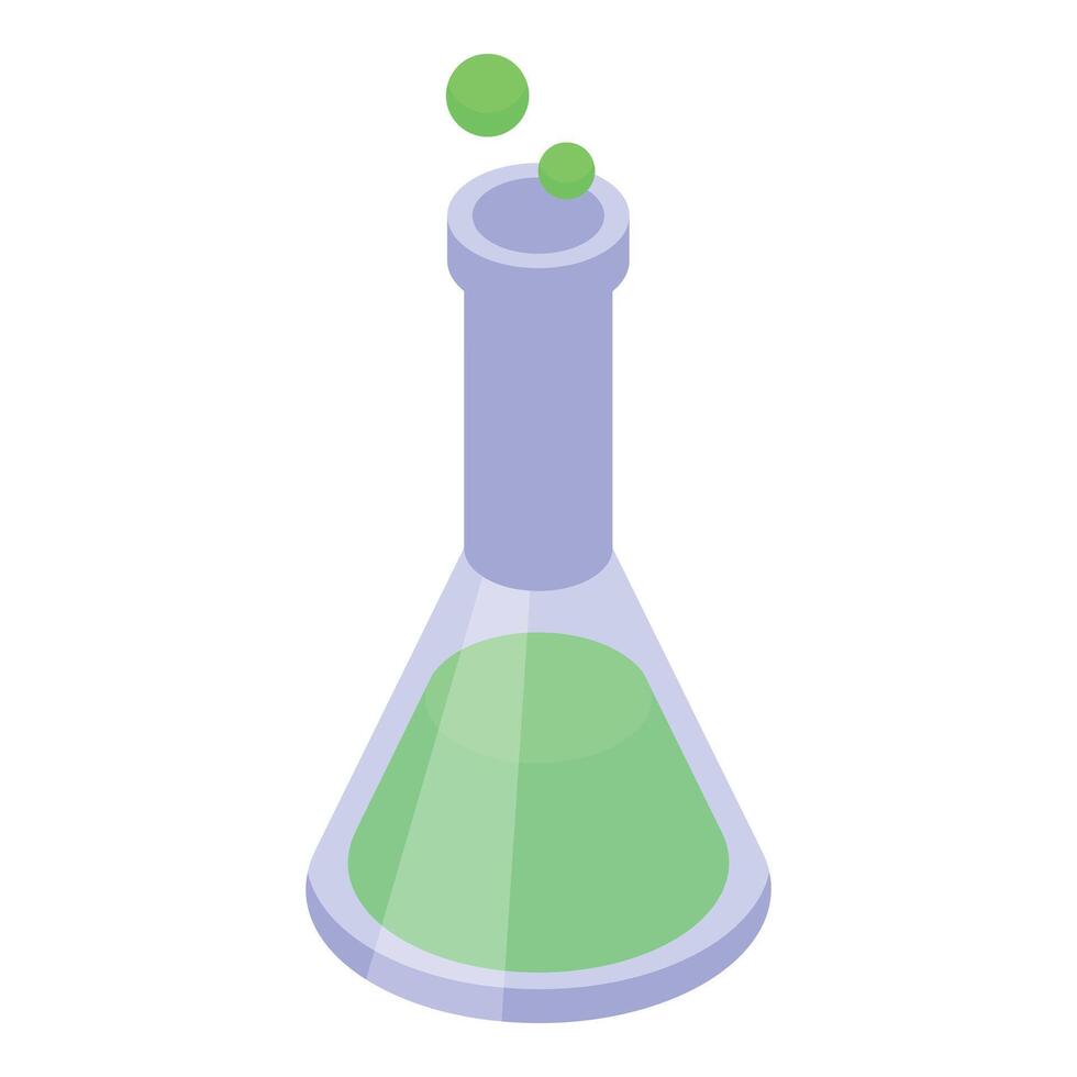 Chemical reaction experiment with green liquid in erlenmeyer flask vector