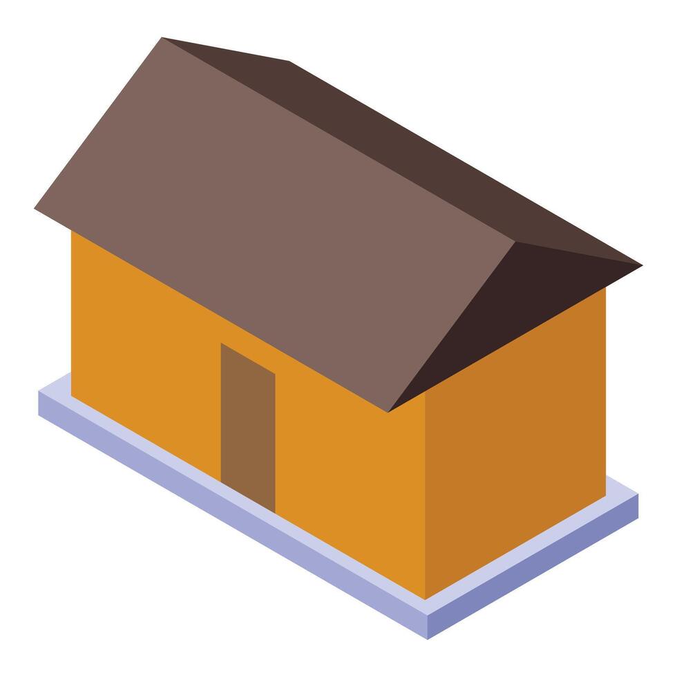 Isometric orange barn building with brown roof and door vector