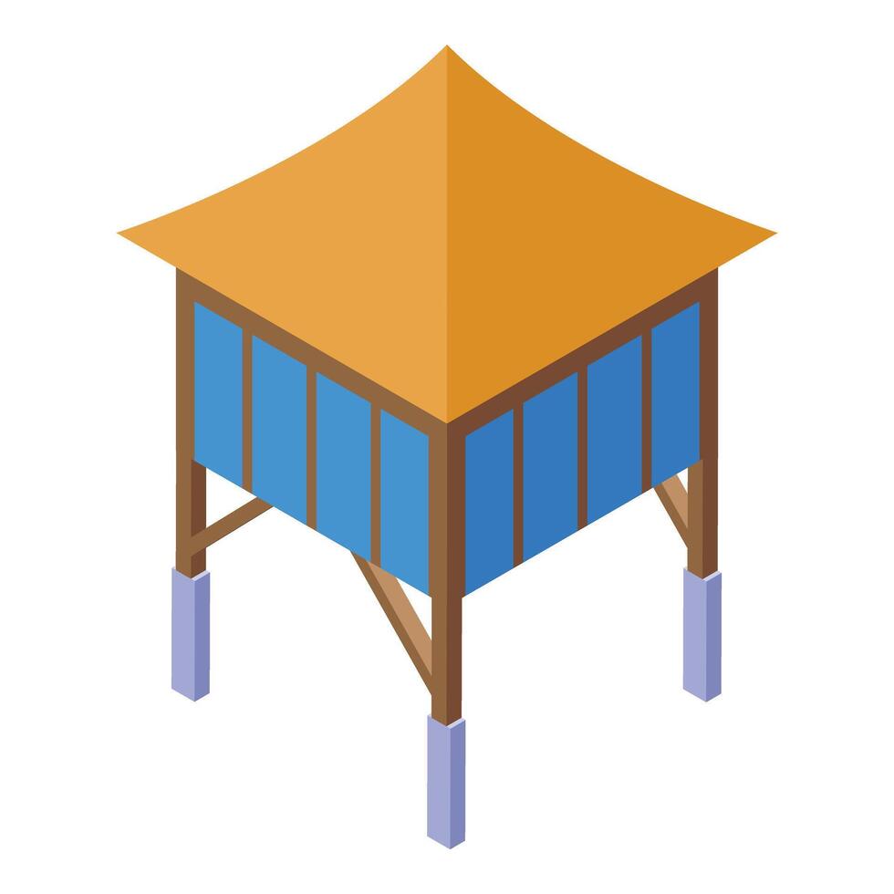Asian wooden stilt house with orange roof in isometric view vector
