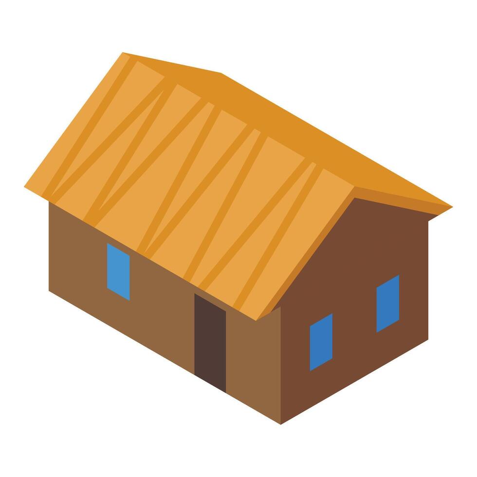 Isometric straw roof bungalow representing tropical accommodation vector