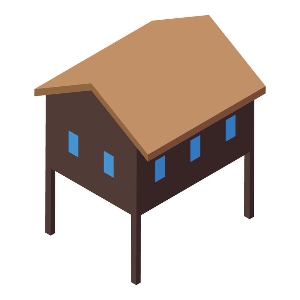 Stilt house dwelling exhibiting traditional architecture isometric icon vector