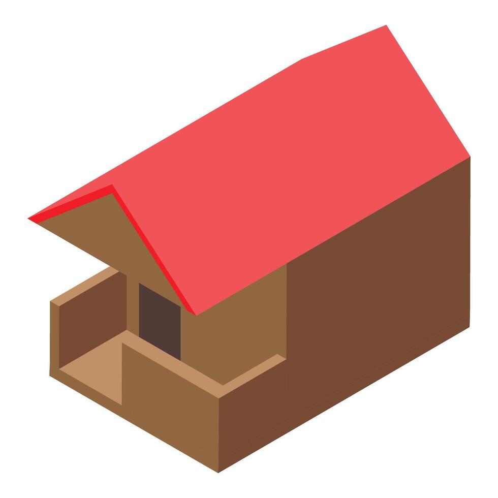 Small wooden house with red roof and balcony, isometric view vector