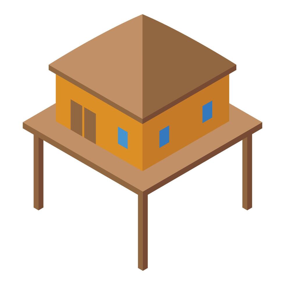 Stilt house standing on wooden pillars in isometric view vector