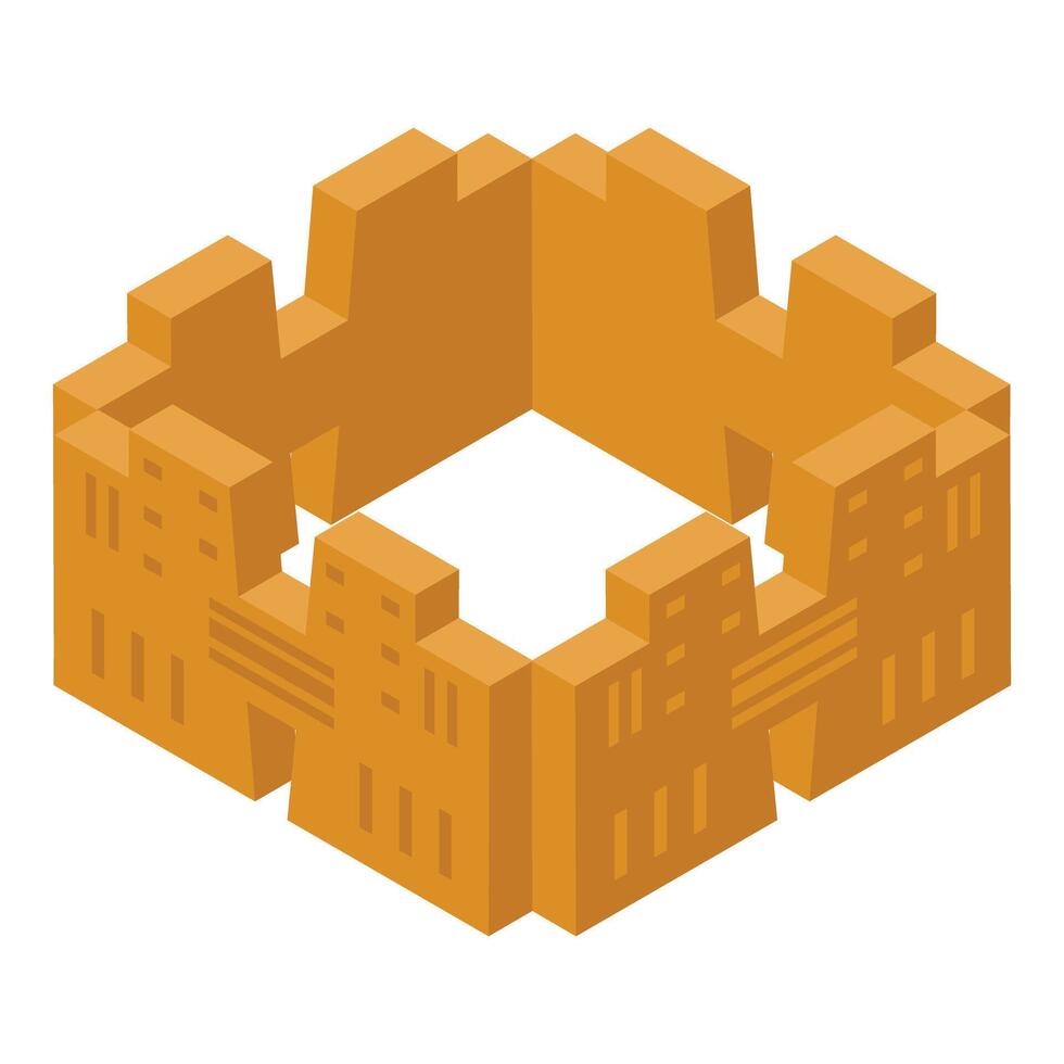 Fortress walls protecting inner courtyard, isometric view of fortified structure vector