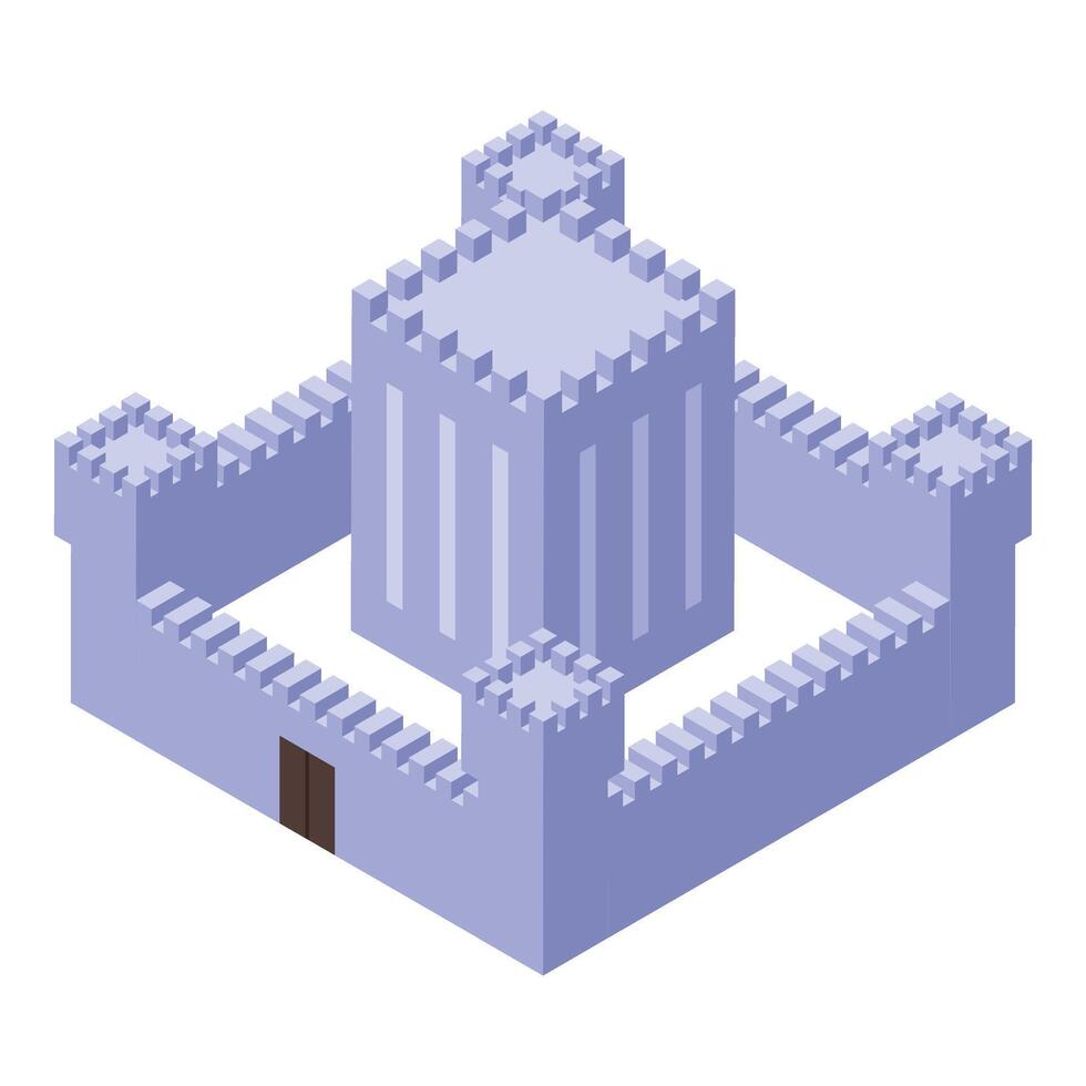 Medieval fortress standing strong, pixel art depicting historical stronghold vector