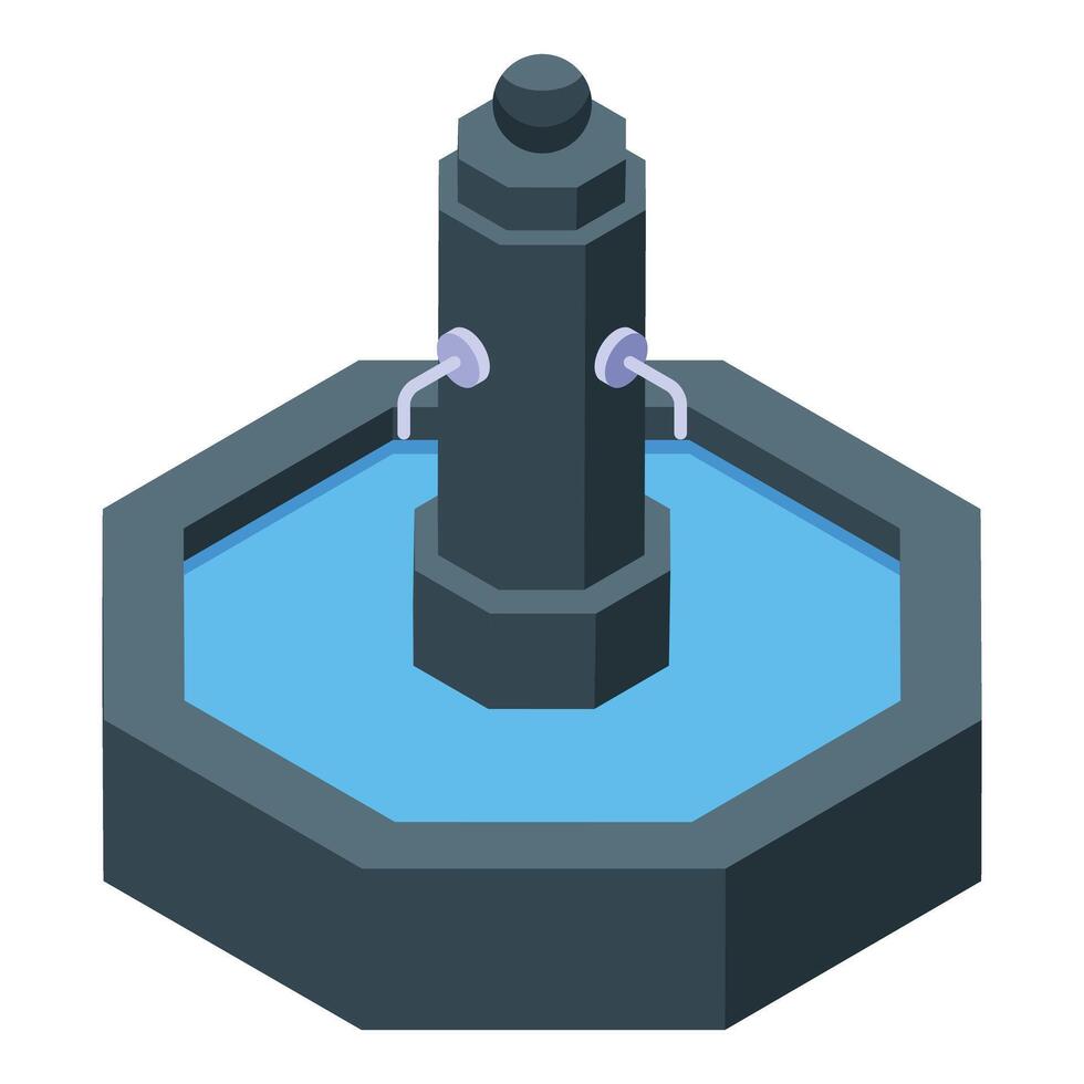 City park fountain with octagonal basin refreshing urban landscape vector