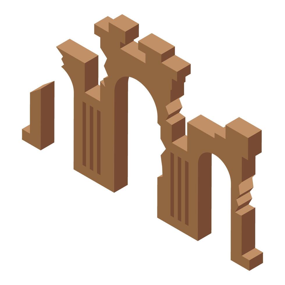 Partially destroyed triumphal arch isometric illustration representing history and architecture vector