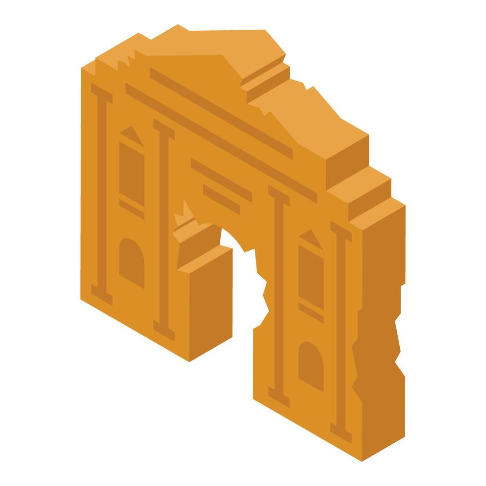 Crumbling triumphal arch depicting decaying glory of ancient civilization vector