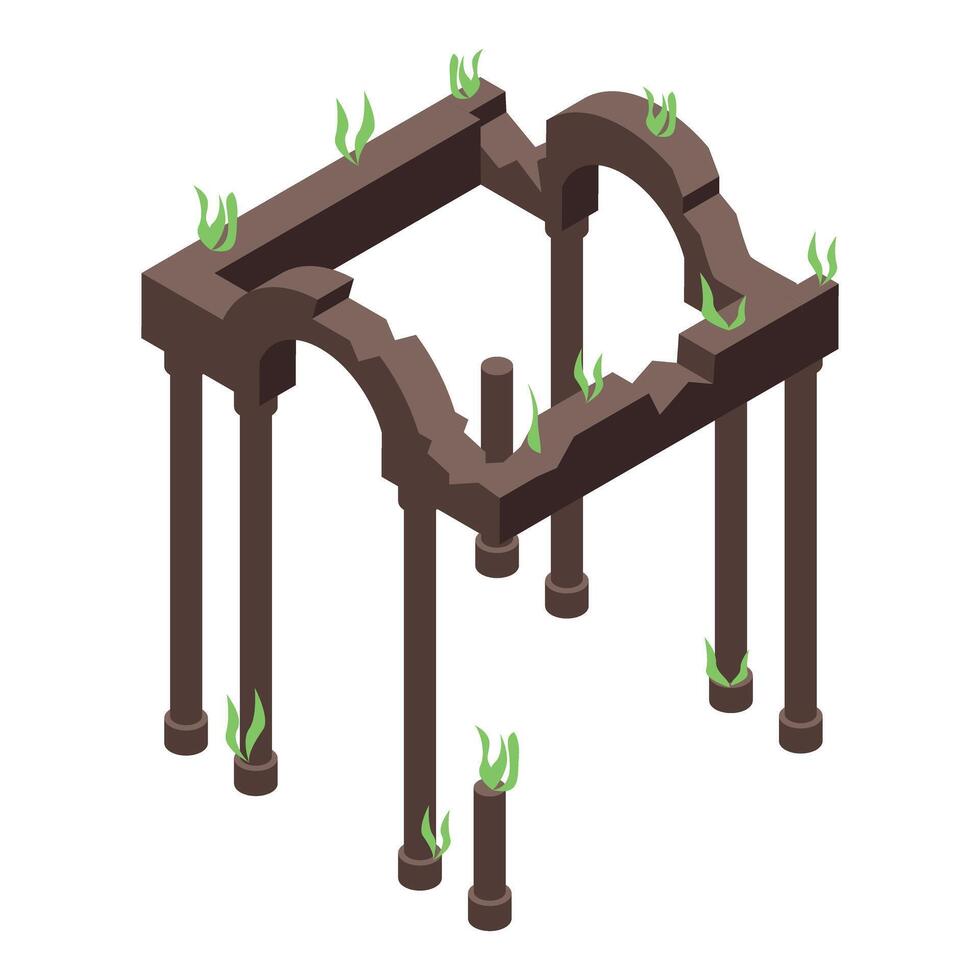 Plants are growing on a ruined building, showing the effects of time and neglect vector