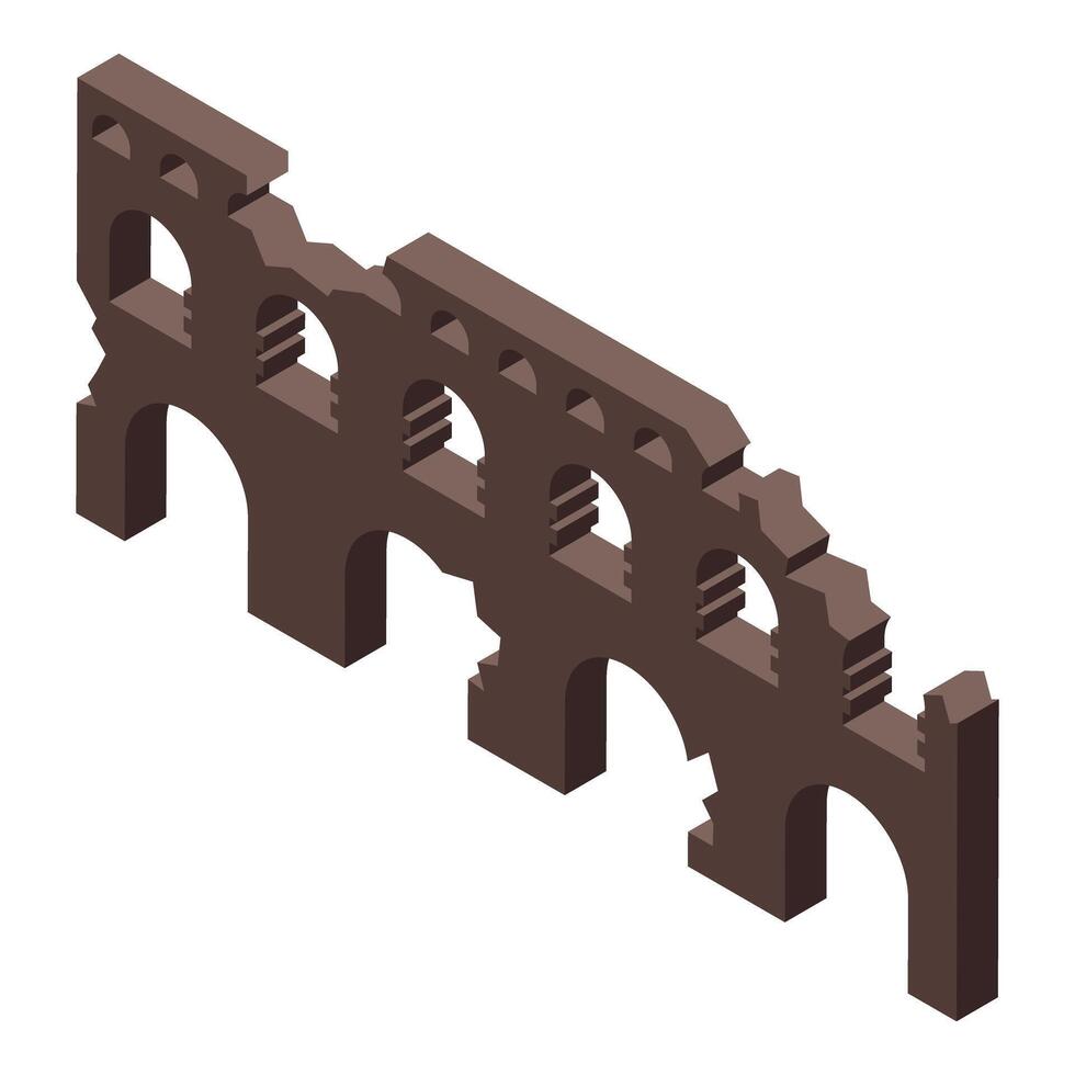 Partially ruined roman aqueduct conveying water in isometric view vector