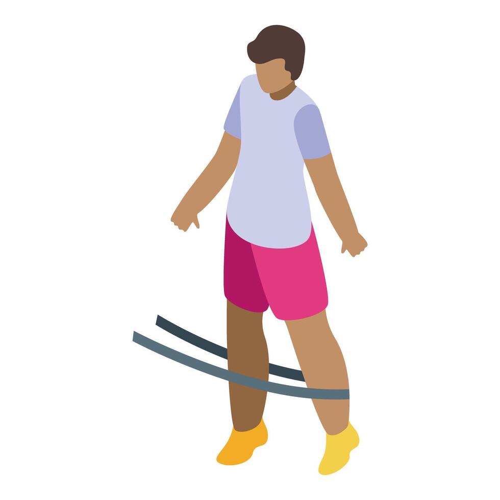 Resistance band leg workout performed by a sportsman isometric icon vector