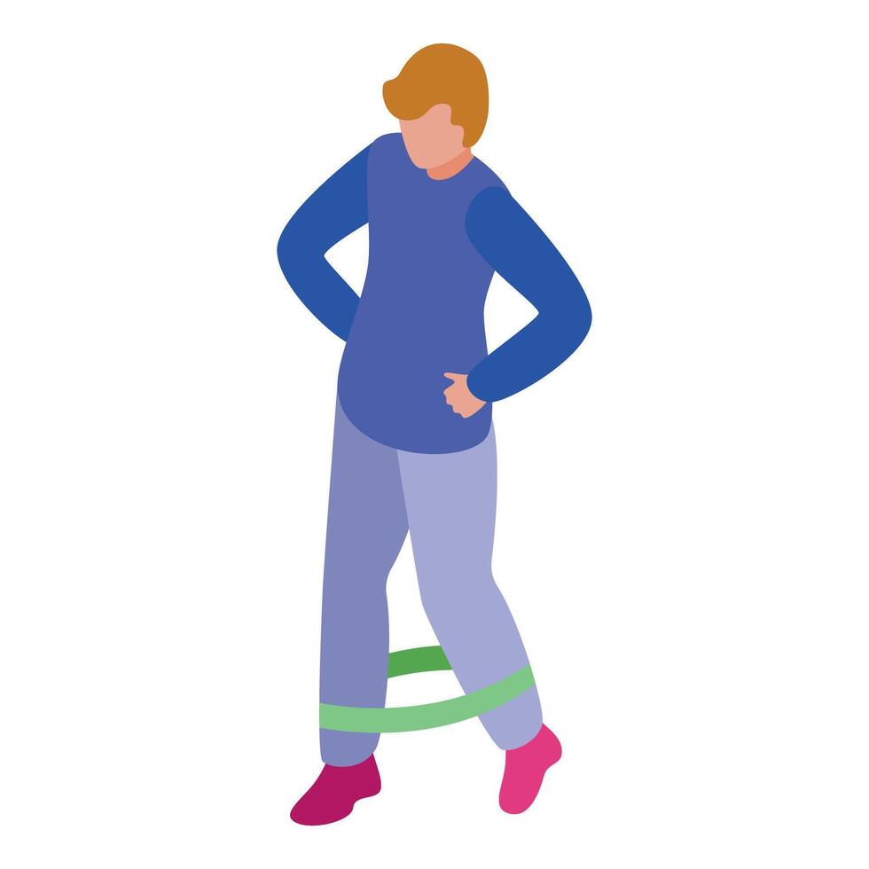 Sportsman doing physical therapy with elastic band, isometric illustration vector