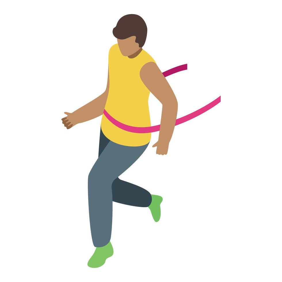 Winning athlete crossing finish line ribbon in a running race vector