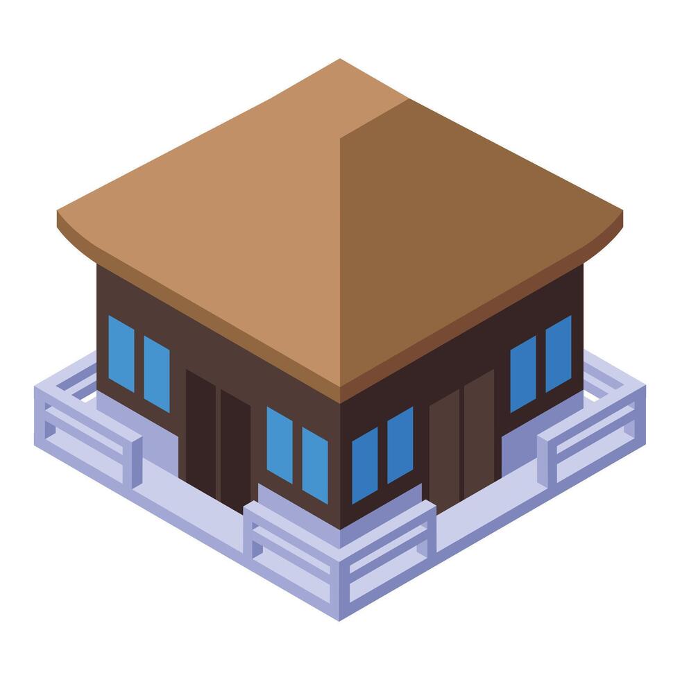 Isometric bungalow showing terrace and brown roof vector