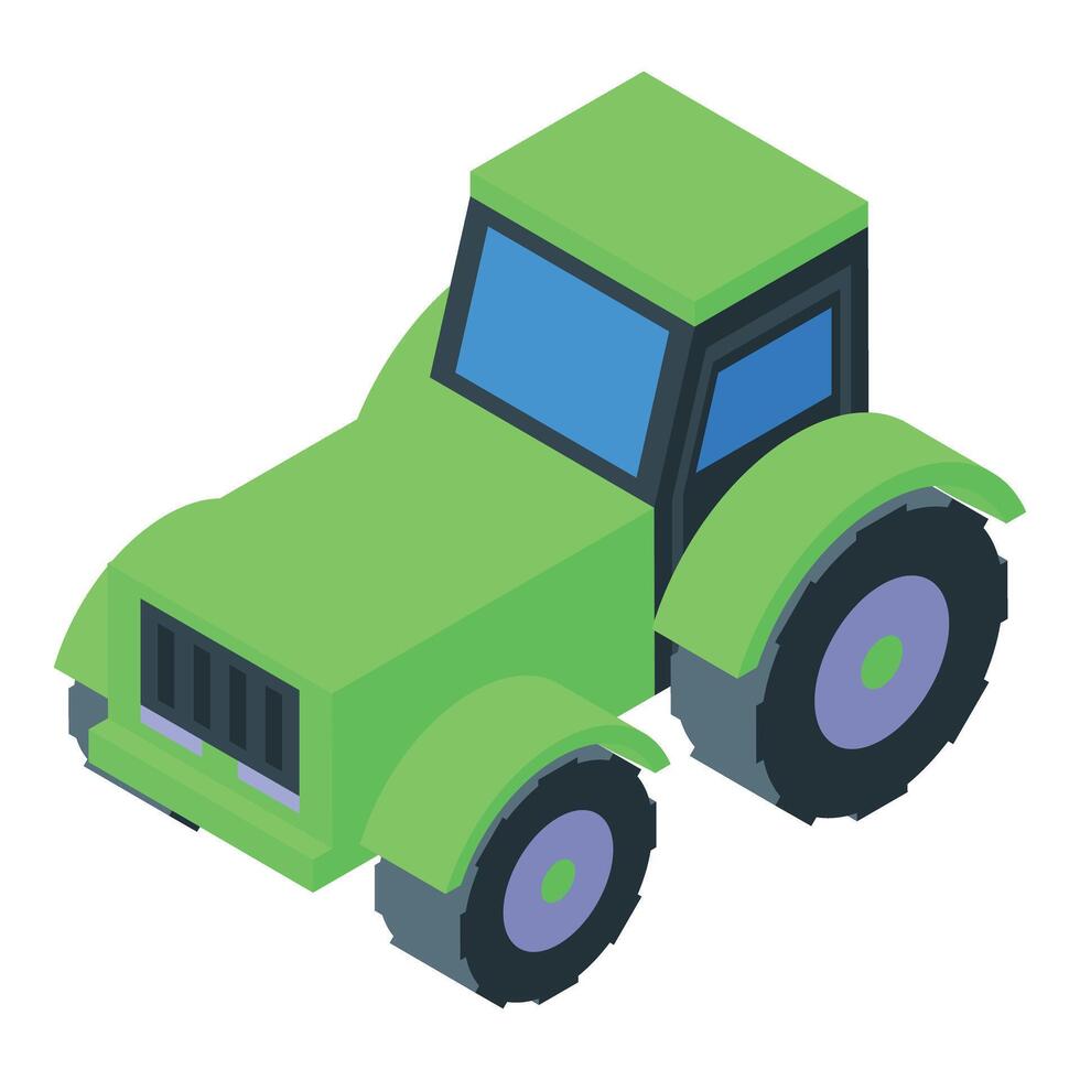 Green tractor cultivating modern agriculture, isometric projection vector