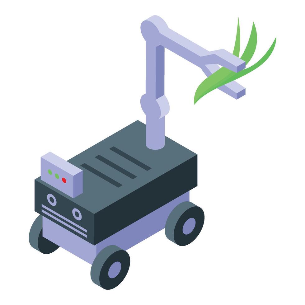 Smart farm robot harvesting crop with mechanical arm vector