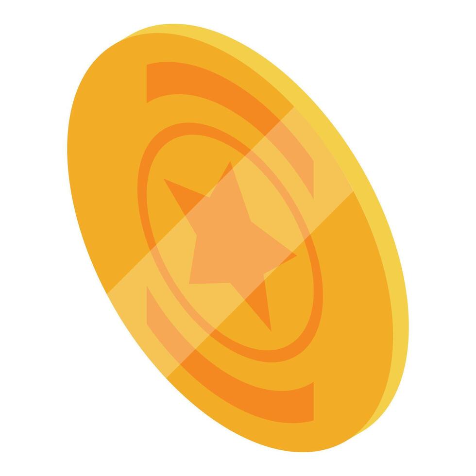 Golden coin spinning showing star symbol celebrating success and fortune vector