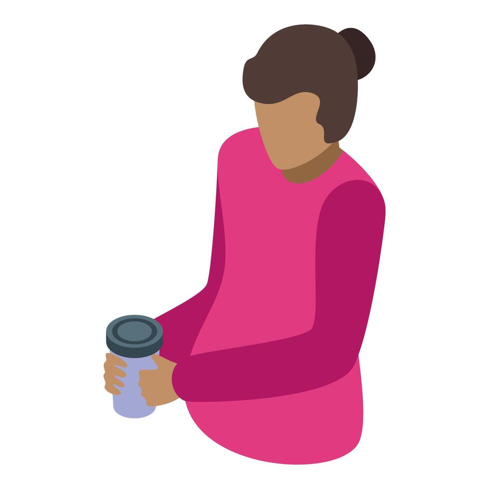 Woman holding reusable coffee cup, promoting sustainability and eco friendly lifestyle vector