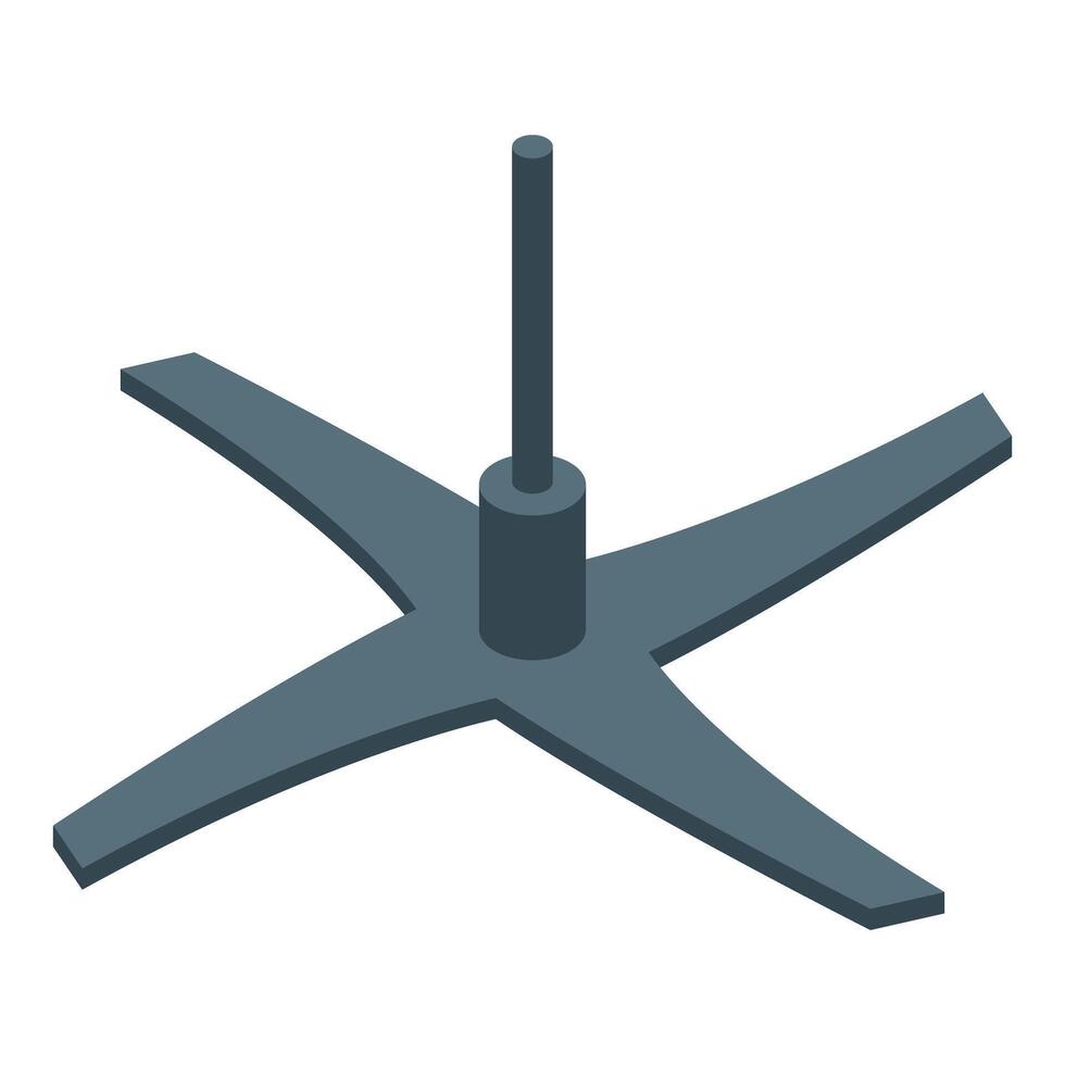 Cross shaped stand supporting vertical pole in isometric view vector