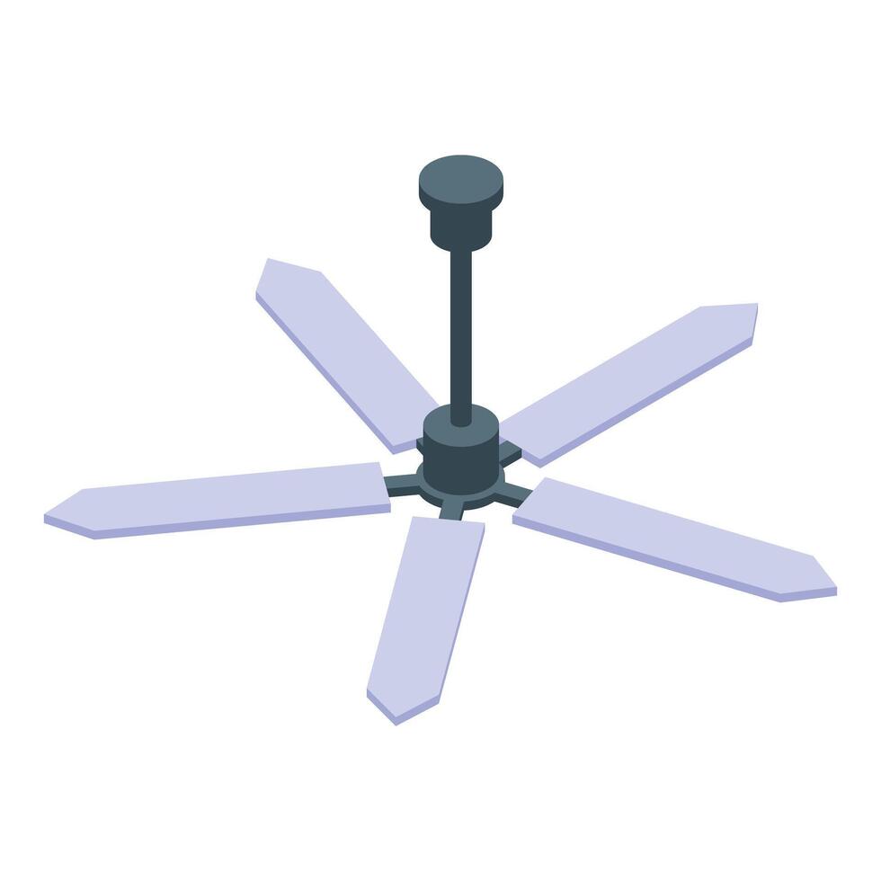 Modern ceiling fan rotating, providing cooling airflow in isometric view vector