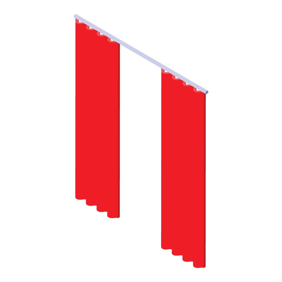 Red curtains hanging on a rod, isometric view vector