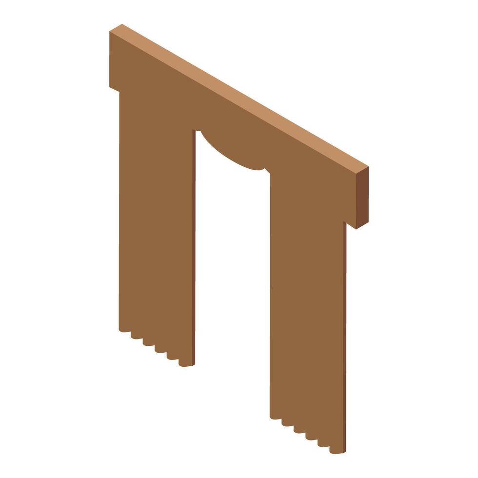 Brown curtains hanging on curtain rod, isometric view of home decor vector