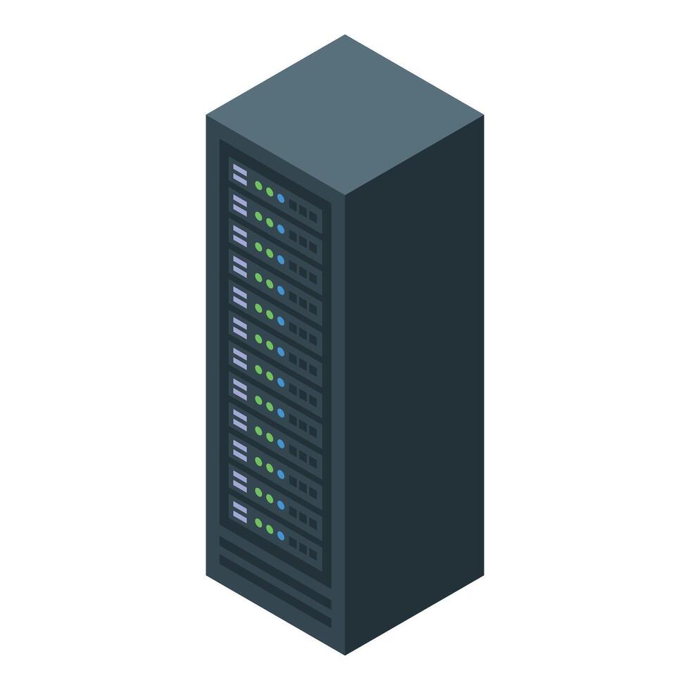 Modern server rack processing data in isometric view vector