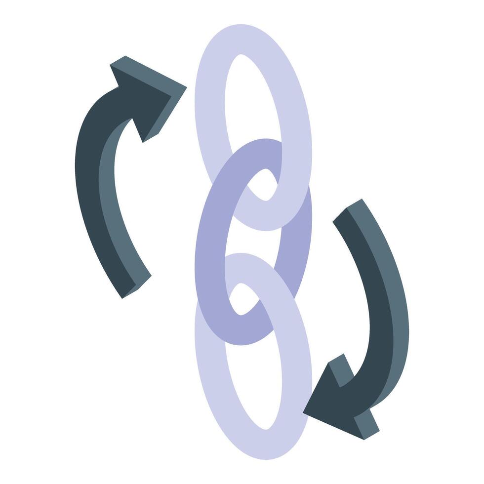 Circular arrows rotating around intertwined rings symbolizing continuous cycle vector
