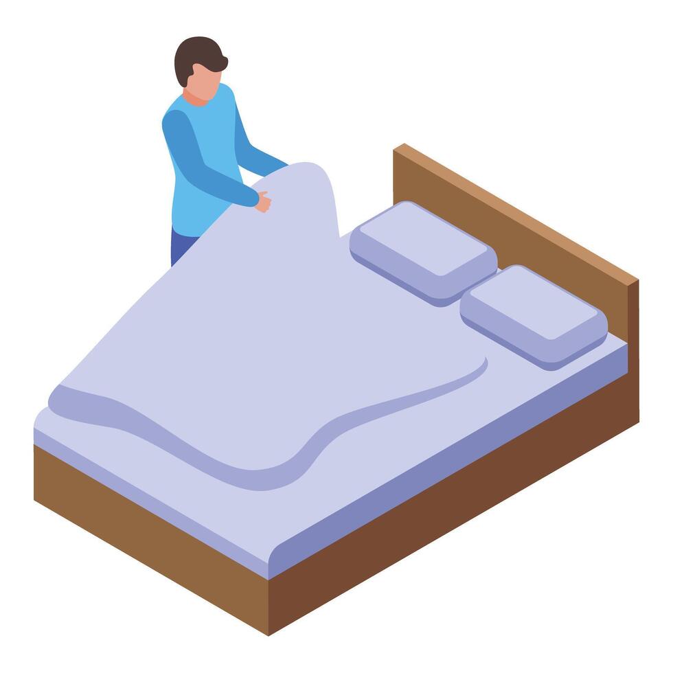 Hotel worker making the bed in a hotel room vector