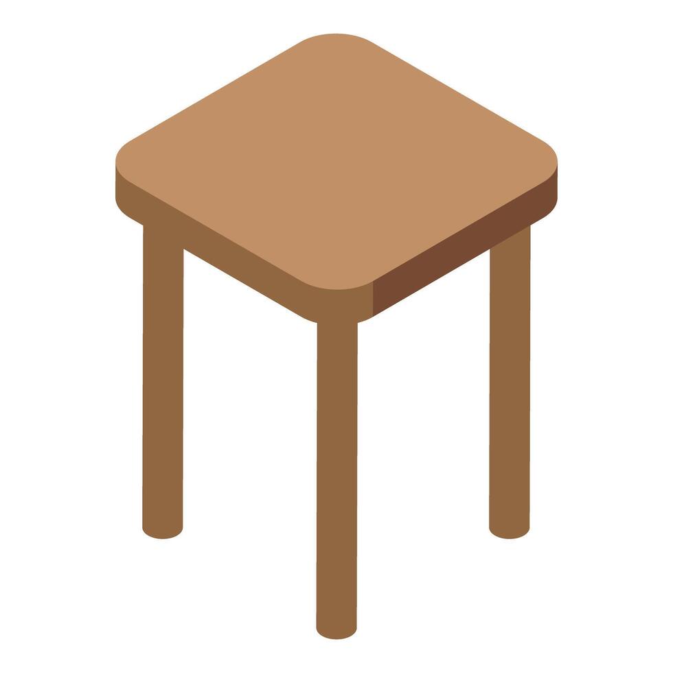 Wooden stool with square seat isometric projection depicting simplicity and functionality vector