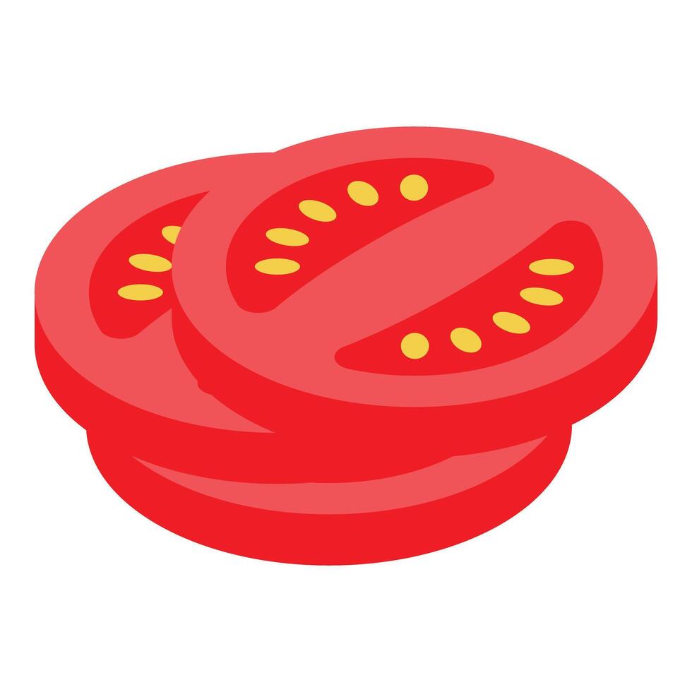 Two slices of fresh red tomato showing seeds and pulp vector