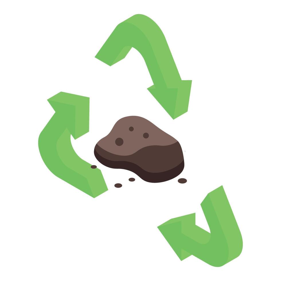 Ground recycling process with green arrows rotating isometrically vector