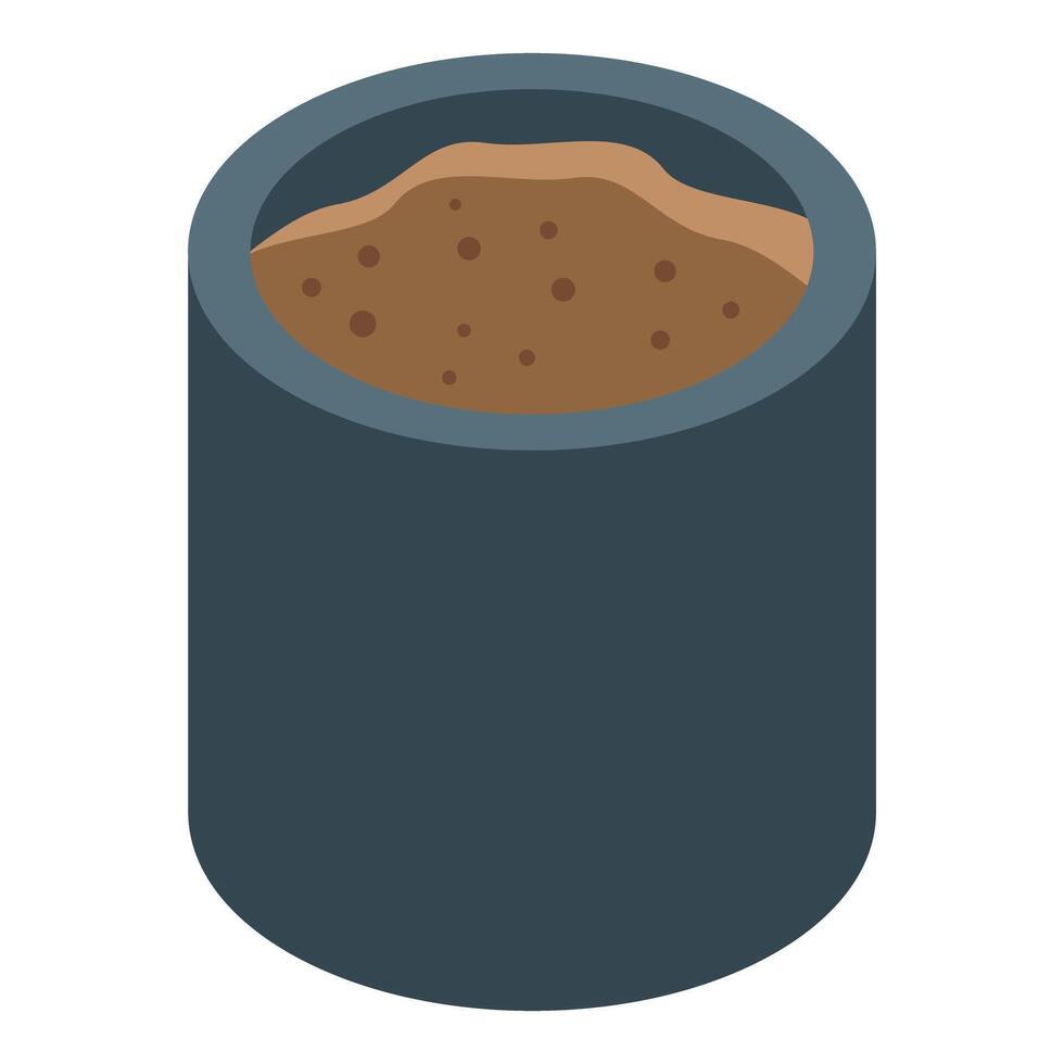 Metal cylinder containing brown granular substance vector