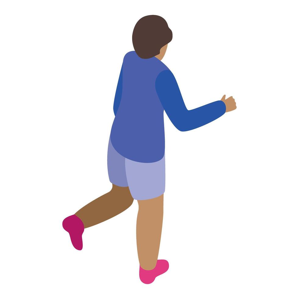 Boy running away isometric icon, kid escaping, child sprinting vector