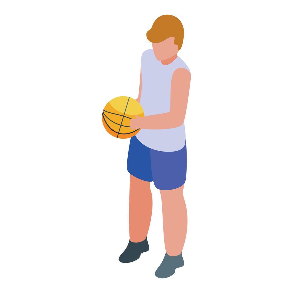 Young basketball player holding ball, getting ready for the match vector
