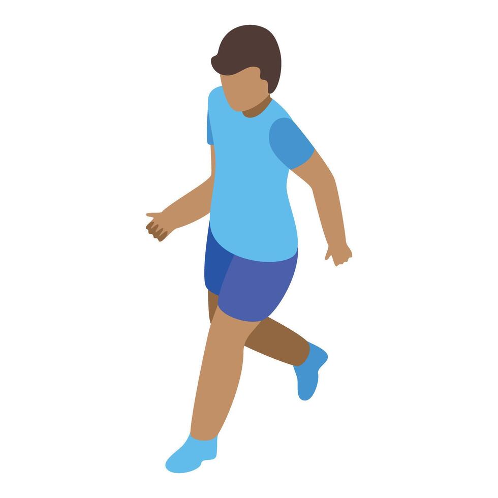 Young boy running, practicing healthy lifestyle in isometric projection vector