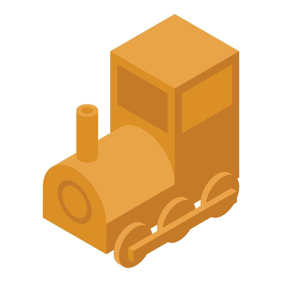 Toy train locomotive moving on tracks isometric icon vector