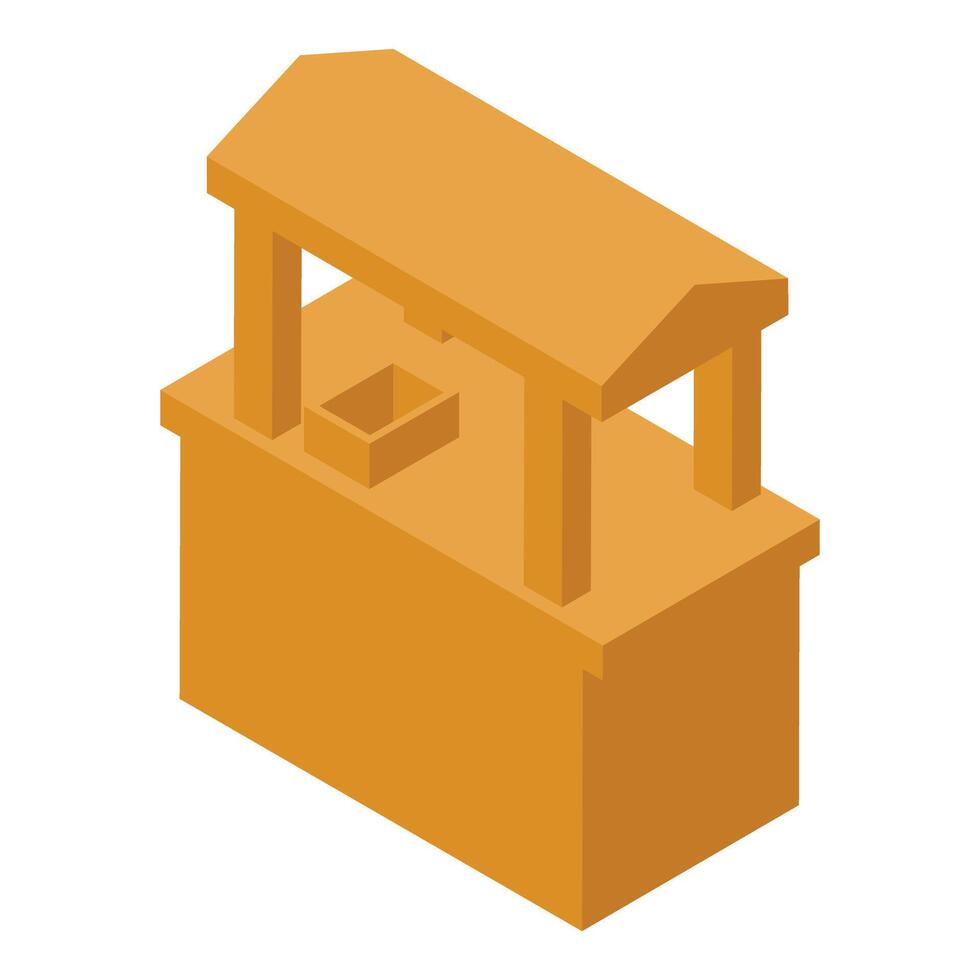 Empty wooden street food stall with roof isometric view vector