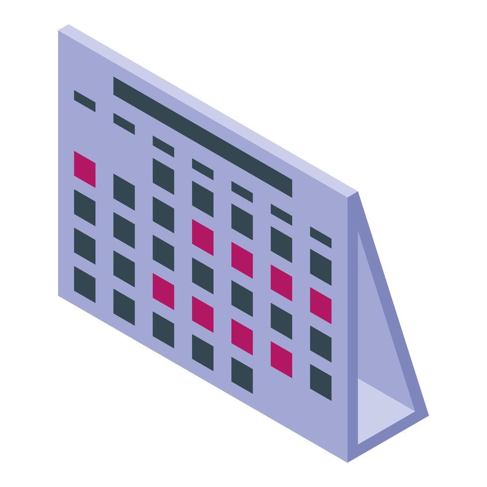 Desktop calendar showing month and days with marked dates in isometric view vector
