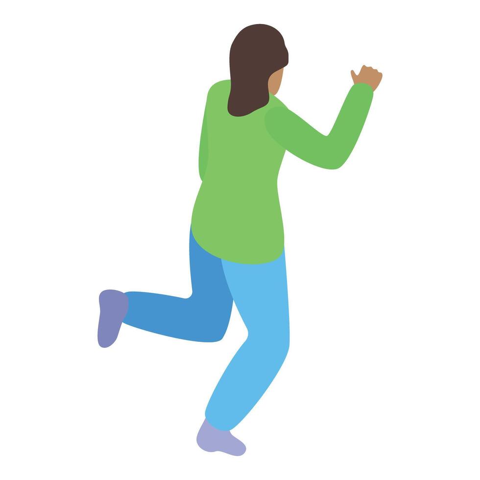 Woman running away isometric icon, running woman, athlete running, running away, woman running back view vector