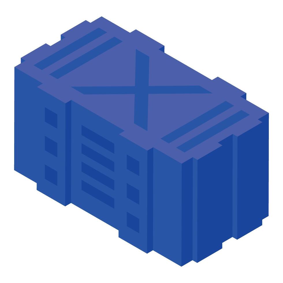 Blue cargo container delivering goods worldwide representing global trade vector