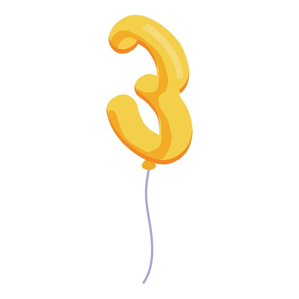 Golden number three balloon floating with ribbon vector