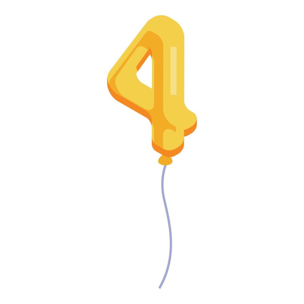 Golden balloon number four floating with ribbon string vector