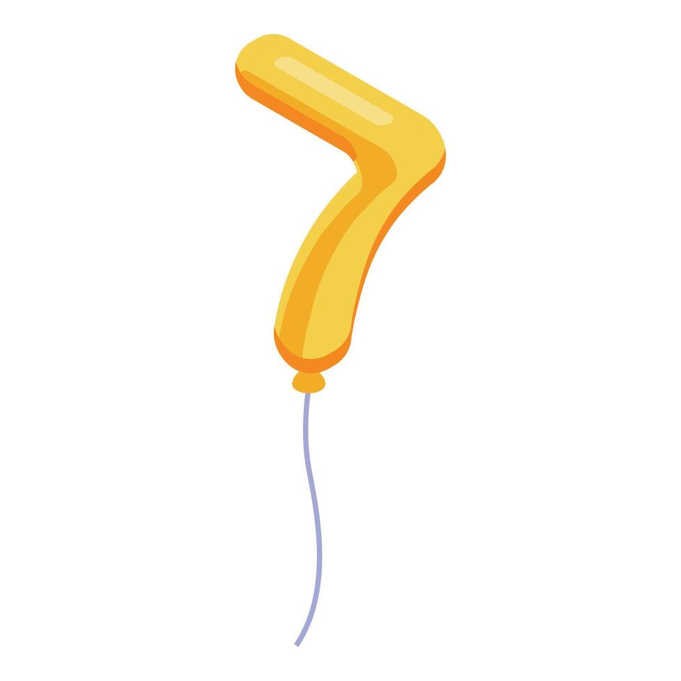 Golden balloon number seven floating with ribbon vector
